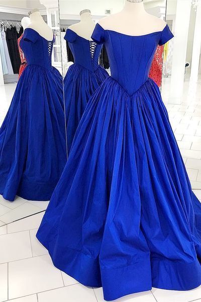 Royal Blue Satin A Line Prom Dresses Custom Made Women Pageant Gowns , Evening Dress, Royal Blue Evening Gowns 2019