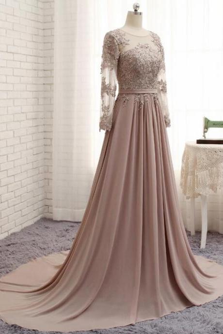 Fashion A Line Lace Muslim Evening Dress With Long Sleeve Custom Made Women Pageant Gowns ,formal Evening Gowns 2019