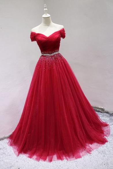 Off Shoulder Plus Size Beaded Women Evening Dress Ball Gown 16 Prom Gowns , Sexy Beaded Pageant Party Dresses