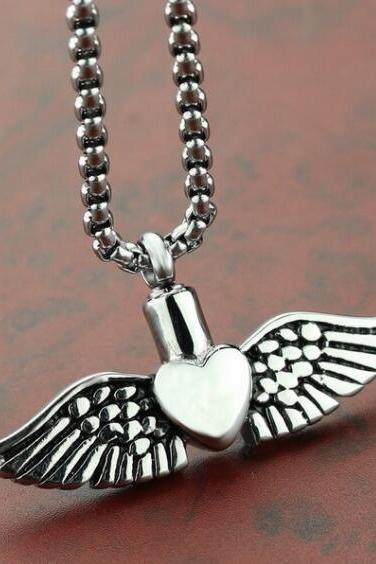 Silver angel wing Cremation Urns Necklace ashes holder funeral urns memorial jewelry keepsakes