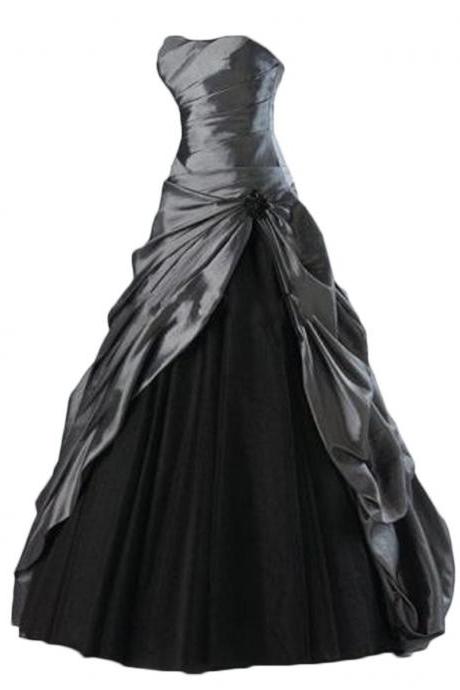 Elegant Long Prom Dress Tulle Taffeta Ball Gown Party Formal Dress,Sexy Gray Tulle Prom Dresses, Wedding Guest Gowns 
