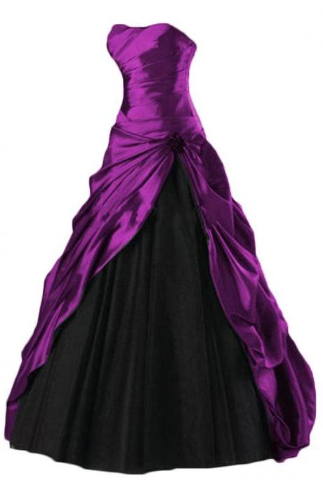 Elegant Long Prom Dress Tulle Taffeta Ball Gown Party Formal Dress,sexy Purple And Black Tulle Prom Dresses, Wedding Guest Gowns