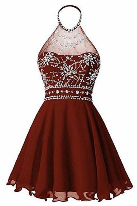 Charming Burgundy Chiffon Beaded Short Homecoming Dress A Line Prom Party Gowns ,off Shoulder Party Gowns 2019