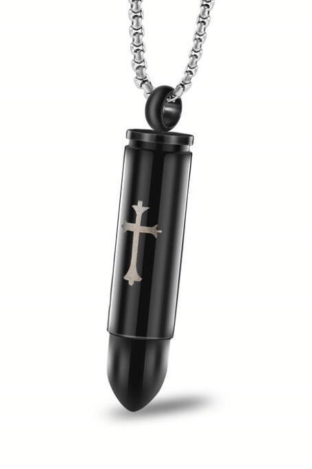 Bullet Pendant Fragrance Bottle Locket Lord's Prayer Cross Necklace for Christian cremation ash necklace keepsake urn memorial jewelry
