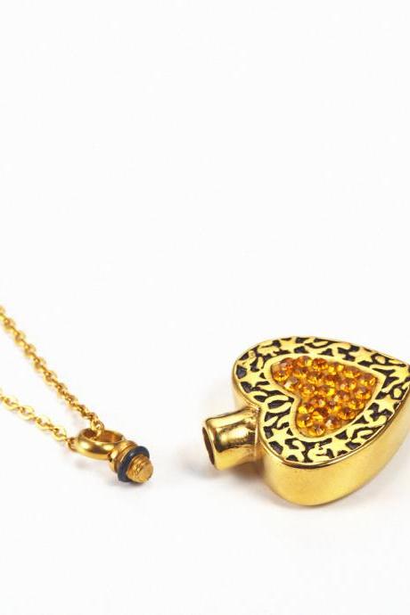 Bullet Pendant Fragrance Bottle Locket Lord's Prayer Cross Necklace for Christian cremation ash necklace keepsake urn memorial jewelry Gold 