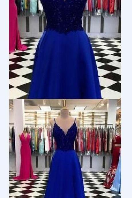 Sexy A Line Royal Blue Lace Prom Dresses Custom Made Women Party Gowns ,plus Soze Prom Dress 2019