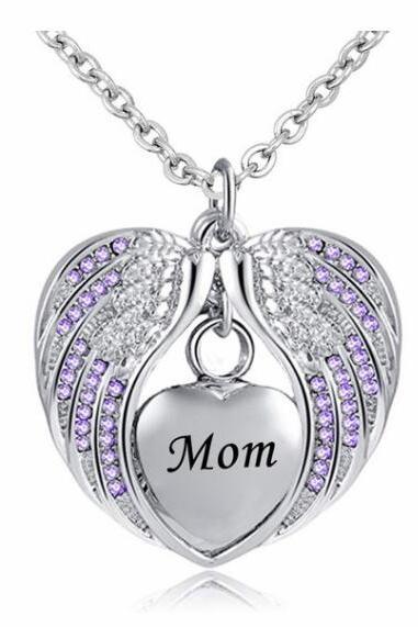 Mom Cremation Jewelry for Ashes Keepsake Angel Wing Urn Necklace Stainless Steel Waterproof Memorial Pendant