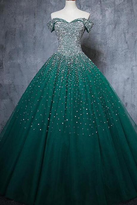 Sexy Green Tulle Beaded Sweet 15 Quinceanera Dress Custom Made Women Party Gowns . Wedding Party Gowns 2019