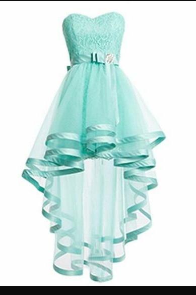 Mint Green Lace High Low Prom Dress Sweet 16 Prom Party Gowns Custom Made Homecoming Party Dress 2020