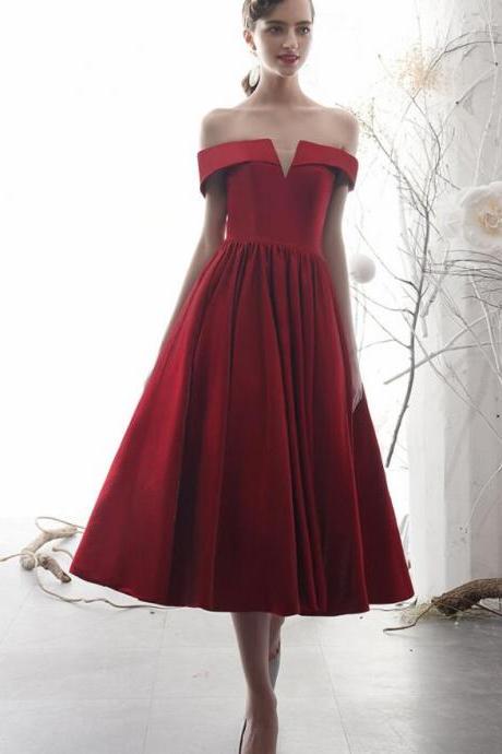 Burgundy Tea-Lenght Satin Short Homecoming Dress Custom Made Prom Party Gowns Short Plus Size Cocktail Gowns 2020 