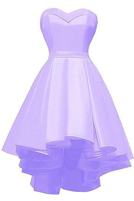 Cheap Sexy Lavender Satin High Low Short Prom Dress Sweet Junior Party Gowns Plus Size Women Party Gowns 