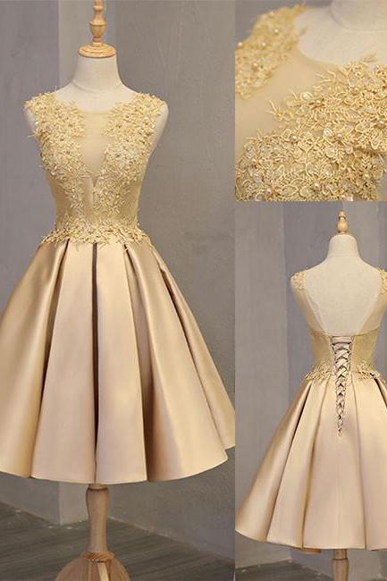 Off Should Gold Lace Short Homecoming Dress With Appliqued Custom Made Prom Gowns