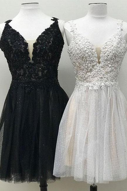 Black Lace Short Prom Dress A Line Junior Party Gowns Custom Made Homecoming Dress Mini 2020