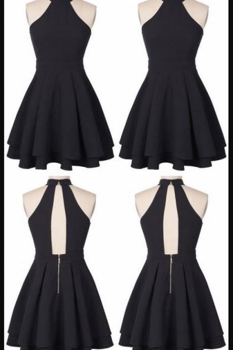 Custom Made Black Chiffon Short Homecoming Dress, A Line Cocktail Gowns , Short Graduation Gowns