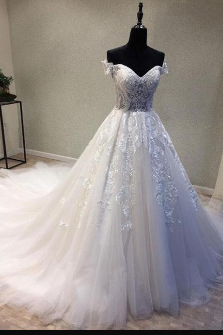 new Arrival White Tulle Lace Ball Gown Wedding Dresses With Appliqued 2019 Plus Size Wedding Gowns 