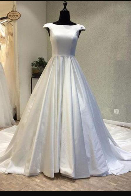 Stunning White Scoop Neck Pricess Wedidng Dress 2020 Simple Wedding Gowns Women Bridal Gowns