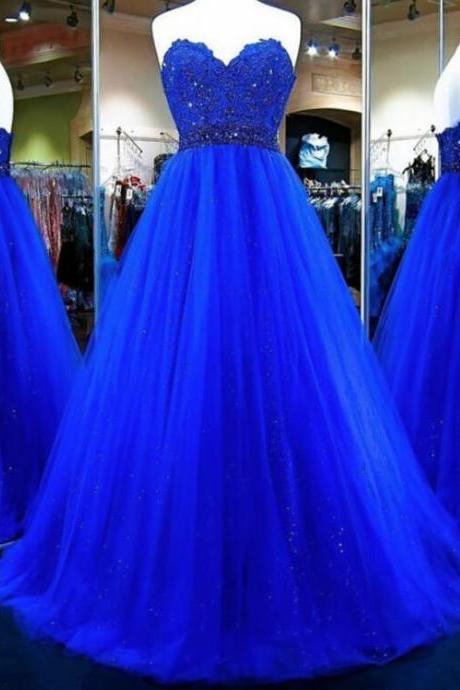 Sexy A Line Royal Blue Lace Tulle Prom Dresses Off Shoulder Women Party Gowns ,2020 Formal Evening Dress, Sweet 16 Prom Gowns