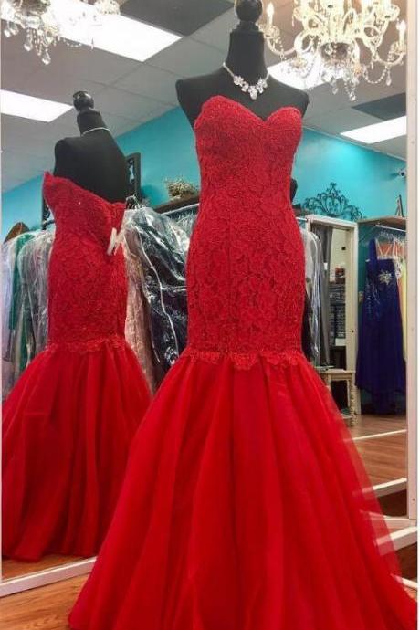 Fashion Red Lace Mermaid Prom Dress Off Shoulder Evening Party Gowns Custom Made Party Gowns 2020