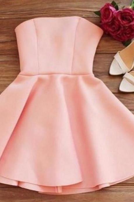 Pink Satin Short Prom Dress Off Shoulder Women Party Gowns , Junior Party Dress, Mini Cocktail Gowns