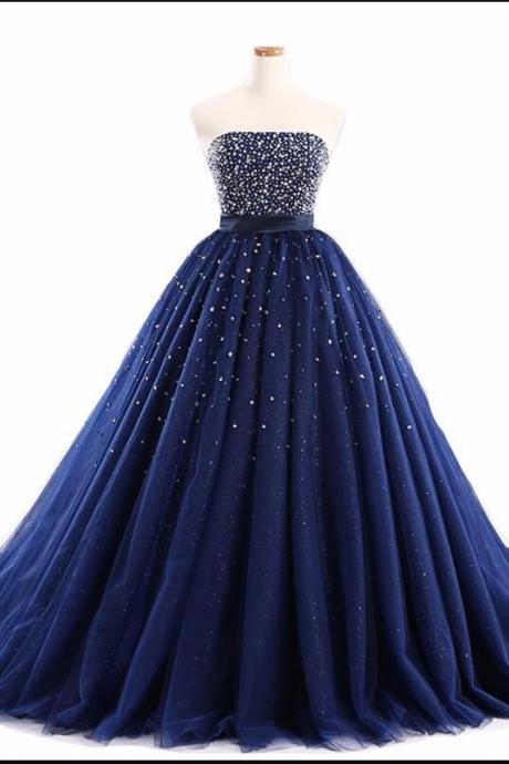 Fashion Navy Blue Beaded A Line Quinceanera Dresses Sweet 15 Quinceanera Party Gowns Custom Made Prom Dresses