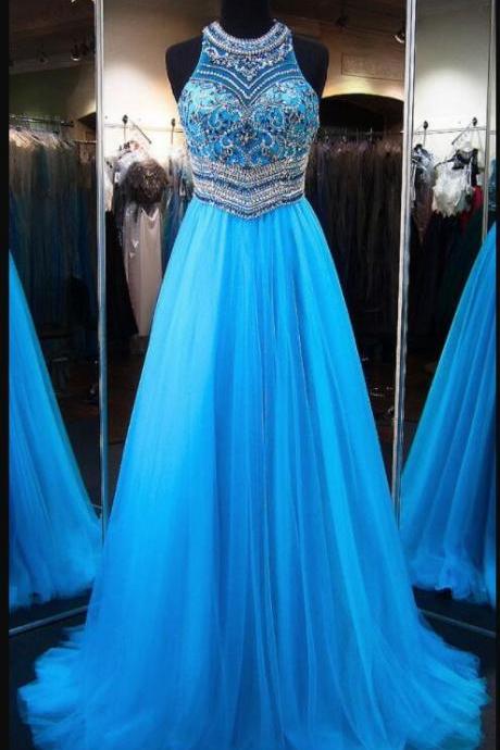 Charming Beaded Halter Neck Long Prom Dresses Custom Made Women Party Gowns Plus Size Evening Dress
