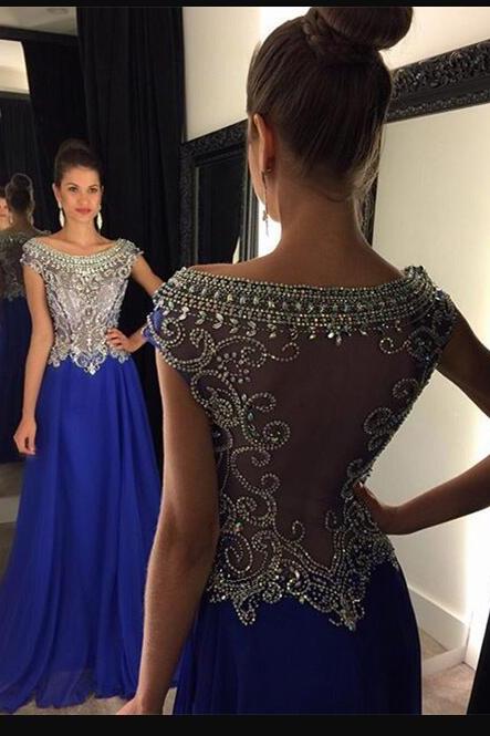 Elegant Beaded Crystal A Line Long Prom Dresses Plus Size Formal Gowns ,custom Made Prom Dresses 2020
