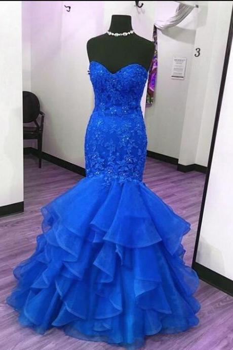 Off Shoulder Royal Blue Lace Mermaid Prom Dress With Appliqued Women Party Gowns ,mermaid Evening Dress, Formal Gowns 2020