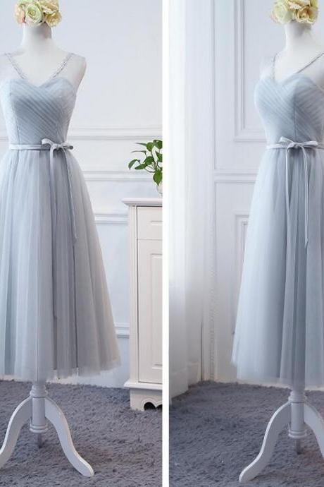Sexy V-neck Ruffle Tea Length Homecoming Dress A Line Cocktail Dresses Plus Size Party Gowns