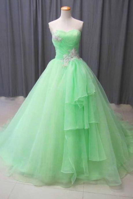 Off Shoulder Green Tulle Ball Gown Quinceanera Dress ,custom Made 16 Sweet Quinceanera Party Gowns