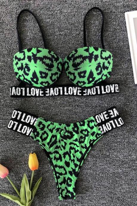 Fashion Twi Pieces Leopard Print Women Bikini ,Cheap Green Summer Bikini ,Sexy Bikini 