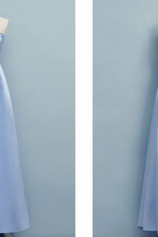 Off Shoulder Light Blue Satin Long Prom Dress A Line Bridesmaid Party Gowns Plus Size Prom Gowns