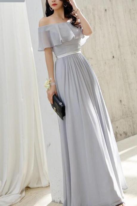 Simple Silver Chiffon Off Shoulder Long Bridesmaid Dress Custom Made Wedding Party Gowns 2020 Prom Party Gowns