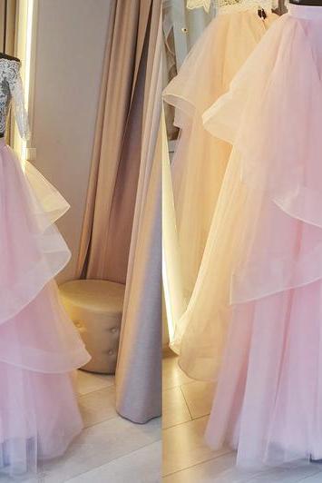 Charming A Line Two Pieces Long Prom Dress With Sleeve A Line Wedding Party Gowns , Prom Party Gowns 2020