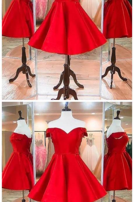 Red Satin Short Homecoming Dress, Sweet Junior Party Gowns , Short Bridesmaid Dress, Short Cocktail Gowns 2020