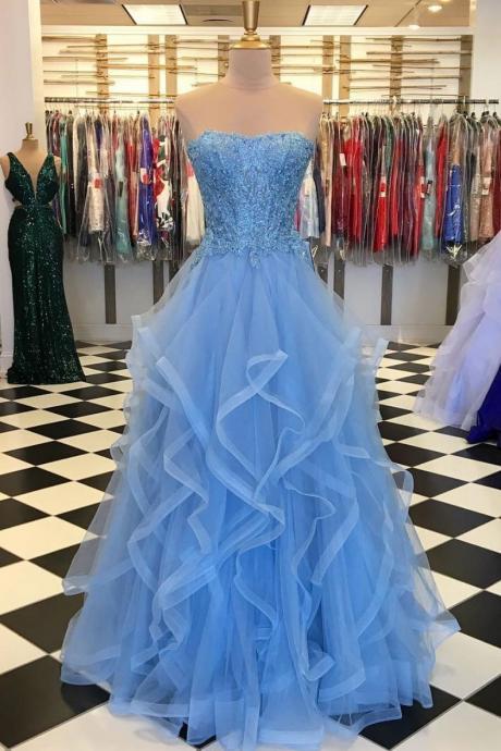 Sky Blue Beaded Tulle A Line Long Prom Dresses Off Shoulder Women Party Gowns Custom Made Formal Evening Gowns 2020