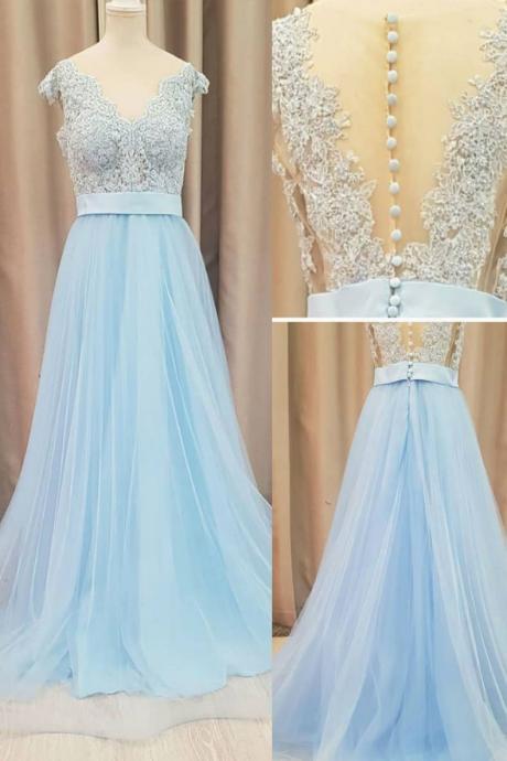 Stunning A Line Lace Formal Evening Dresses 2020 Custom Made Long Prom Dress, A Line Wedding Guest Gowns