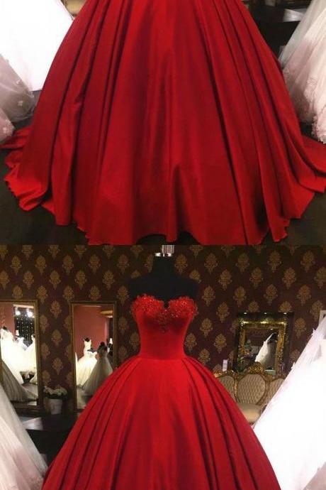 Dark Red Satin Sweet Ball Gown Quinceanera Dresses,sexy A Line Long Prom Gowns , Pricess Women Party Gowns 2020