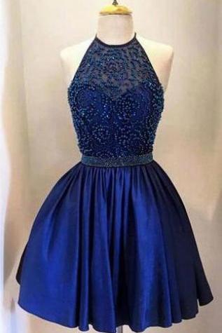 Sexy Off Shoulder Royal Blue Satin Beaded Short Homecoming Dress A Line Custom Made Mini Prom Party Gowns ,short Cocktail Dress 2020