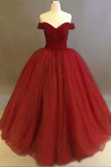 Ball Gown Burgundy Tulle Quinceanera Dress Sweet 15 Prom Dress Long Prom Dress.