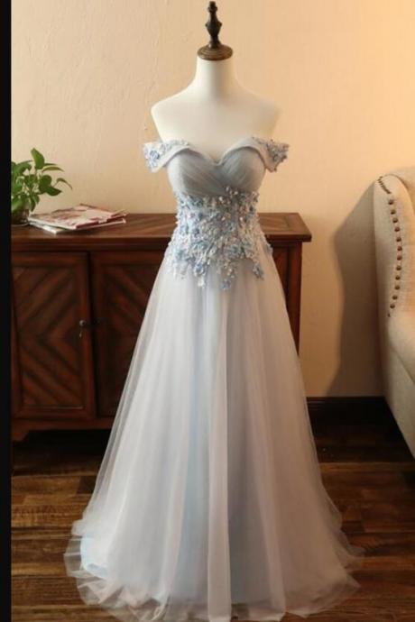 Off Shoulder A Line Sweet Long Prom Dress Custom Made Prom Party Gowns , Prom Dresses 2020