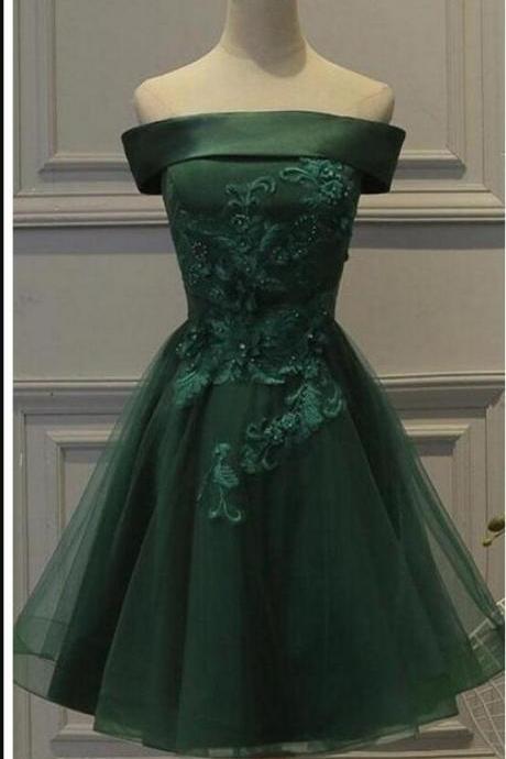 Off Shoulder Green Lace Short Prom Dress Off Shoulder Short Homecoming Dress, Short Cocktail Gowns . Prom Gowns Mini