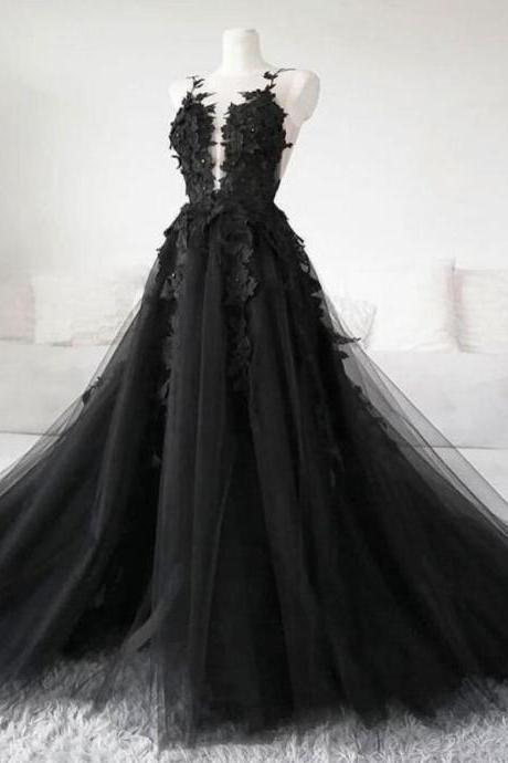 Black Tulle A Line Long Prom Dress Off Shoulder Prom Party Gowns, Strapless 15 Quinceanera Dresses 2020