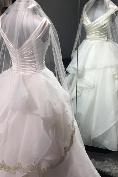 White Satin Ruffle A Line China Wedding Dress Strapless Women Wedding Gowns