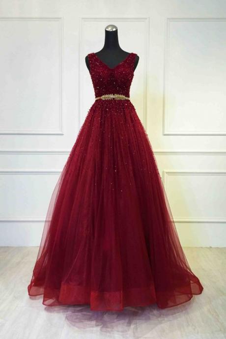 Sparkly Beade Sequin Burgundy Sequin Long Prom Dress 2020 Formal Evening Gowns , Long Prom Gowns