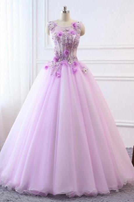 2020 Prom Ball Gown Lavender Purple Dress Long Tulle Dress Women Formal Evening Party Gown With Flowers Bridal Wedding Guest Dress Corset