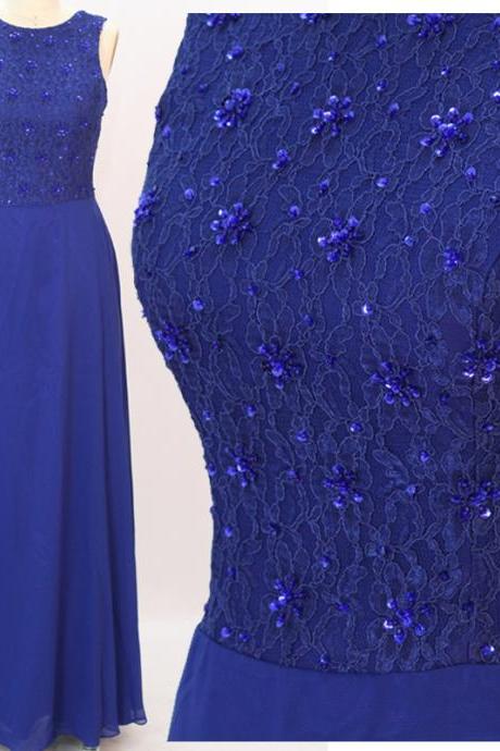 2020 Royal Blue Beaded Formal Dress Custom Made Prom Party Gowns , Formal Evening Dresses