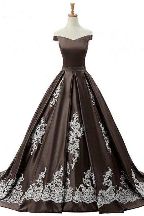 Plus Size Black Satin A Line Long Prom Dresses Off Shoulder Prom Party Gowns Custom Made Quinceanera Gowns , Prom Gowns 2020