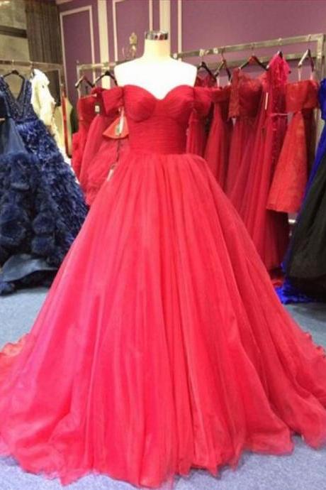 Red Tulle Ruffle Ball Gown Quinceanera Dresses Custom Made Women Prom Party Gowns , Long Prom Gowns ,sexy Prom Party Gowns 2020