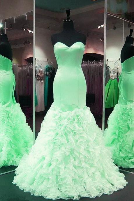 Stunning Green Organza Mermaid Prom Dress Sweet 16 Quinceanera Party Gowns ,wedding Guest Gowns ,sexy Prom Gowns