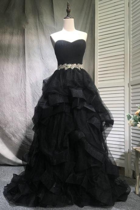 Off Shoulder Black Tulle Beaded Long Prom Dress Custom Made Women Pageant Gowns ,sweet 15 Quinceanera Gowns , Prom Party Gowns 2020